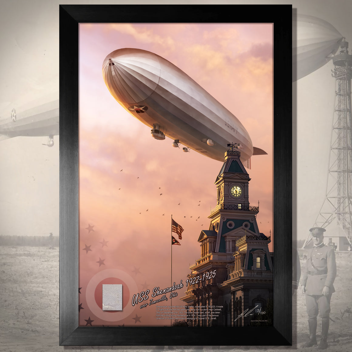 Airship USS Shenandoah Flown Doped Linen Skin Relic Display by Ron Cole