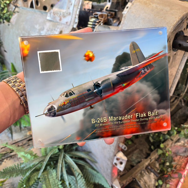 B-26 'Flak Bait' Combat-Flown Linen 6x8 Acrylic Relic Display