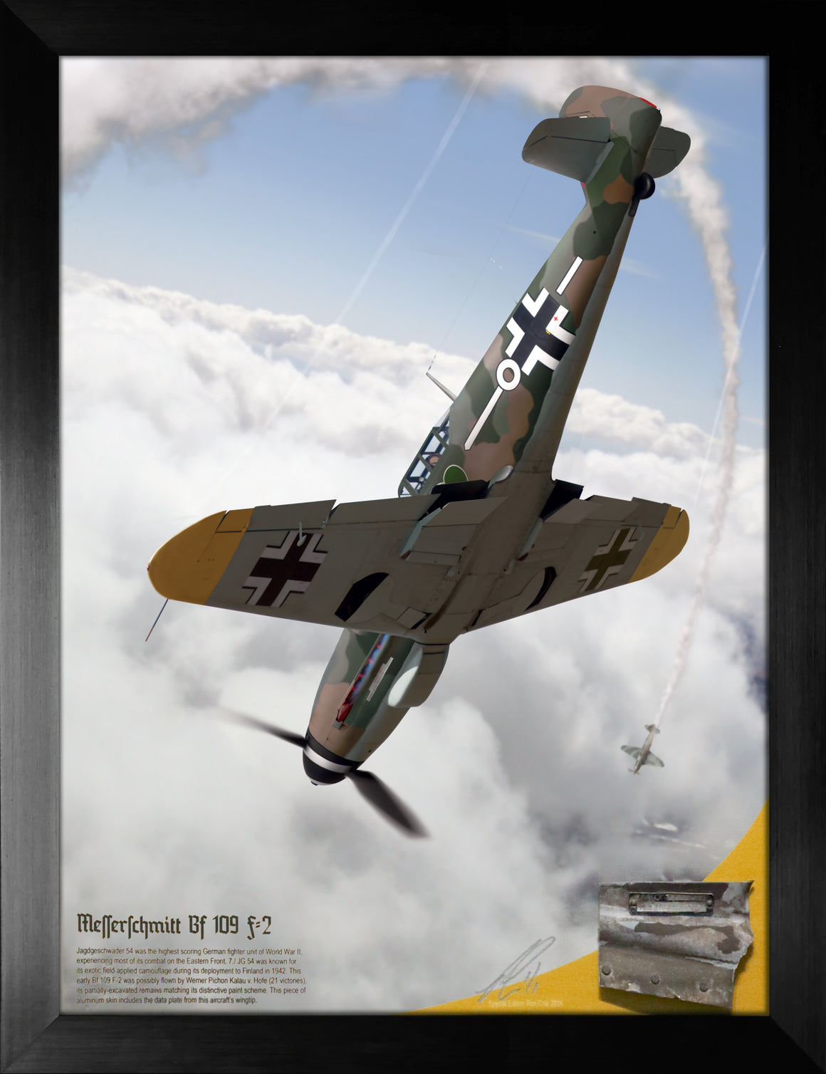 SPECIAL Messerschmitt BF 109 F-2 'Ace' pilot W. Pichon Kalau Data Plate Relic Display