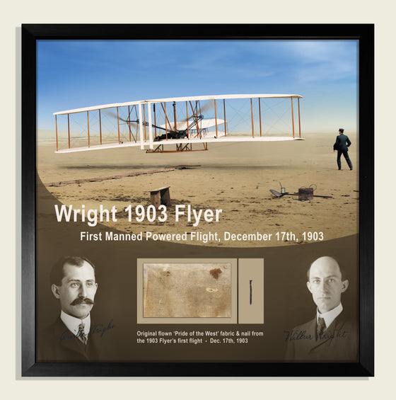 Special Wright 1903 Flyer Original Flown 'First Flight' Linen & Nail Relic Display