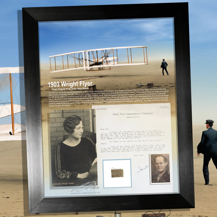 Wright 1903 Flyer Original Flown Linen 8.5x11 'First Flight' Relic Display