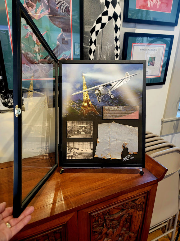 20x16 Showcase Charles Lindbergh Spirit of St. Louis Trans-Atlantic Aircraft Linen Relic Display