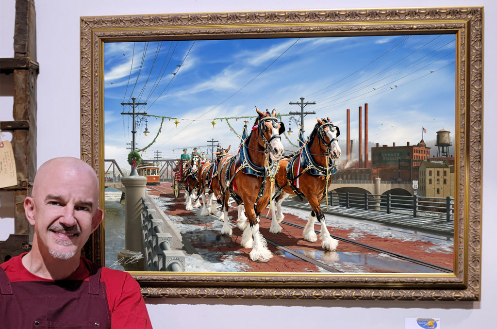 Y Bridge Zanesville Ohio Budweiser Clydesdales c. 1933 by Ron Cole