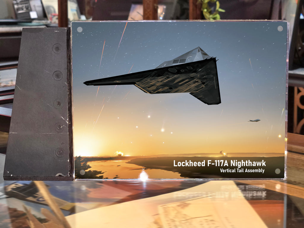 Special F-117 Nighthawk Flown Relic 11x8-inch Acrylic Desk Display by Ron Cole