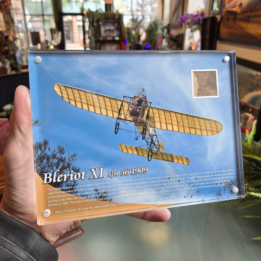 Bleriot XI Number 56 (1909) Original Flown Linen Acrylic 6x8 Relic Display