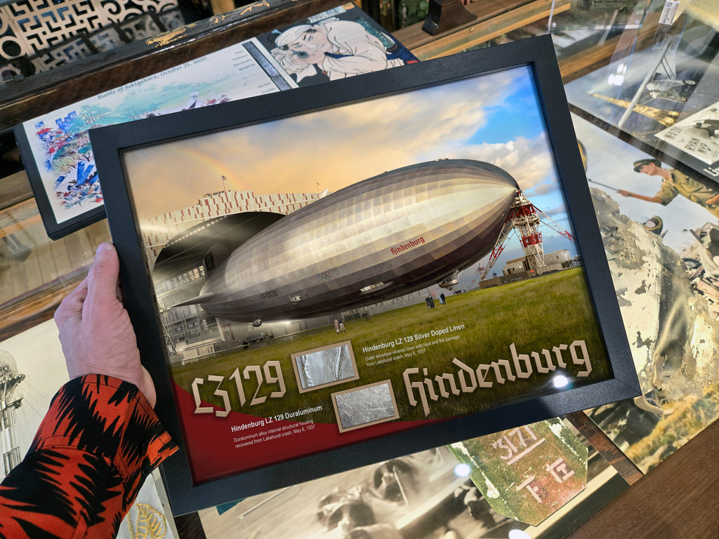 Special Hindenburg LZ129 Lakehurst Crash Duraluminum & Silver Linen Double-Sided Relic Display