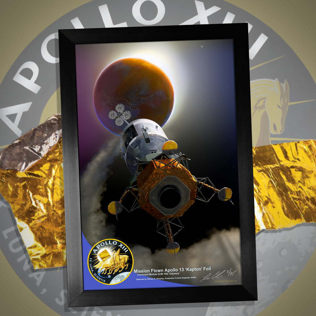 Apollo 13 Mission/Space-Flown Command Module Kapton Foil Relic Display