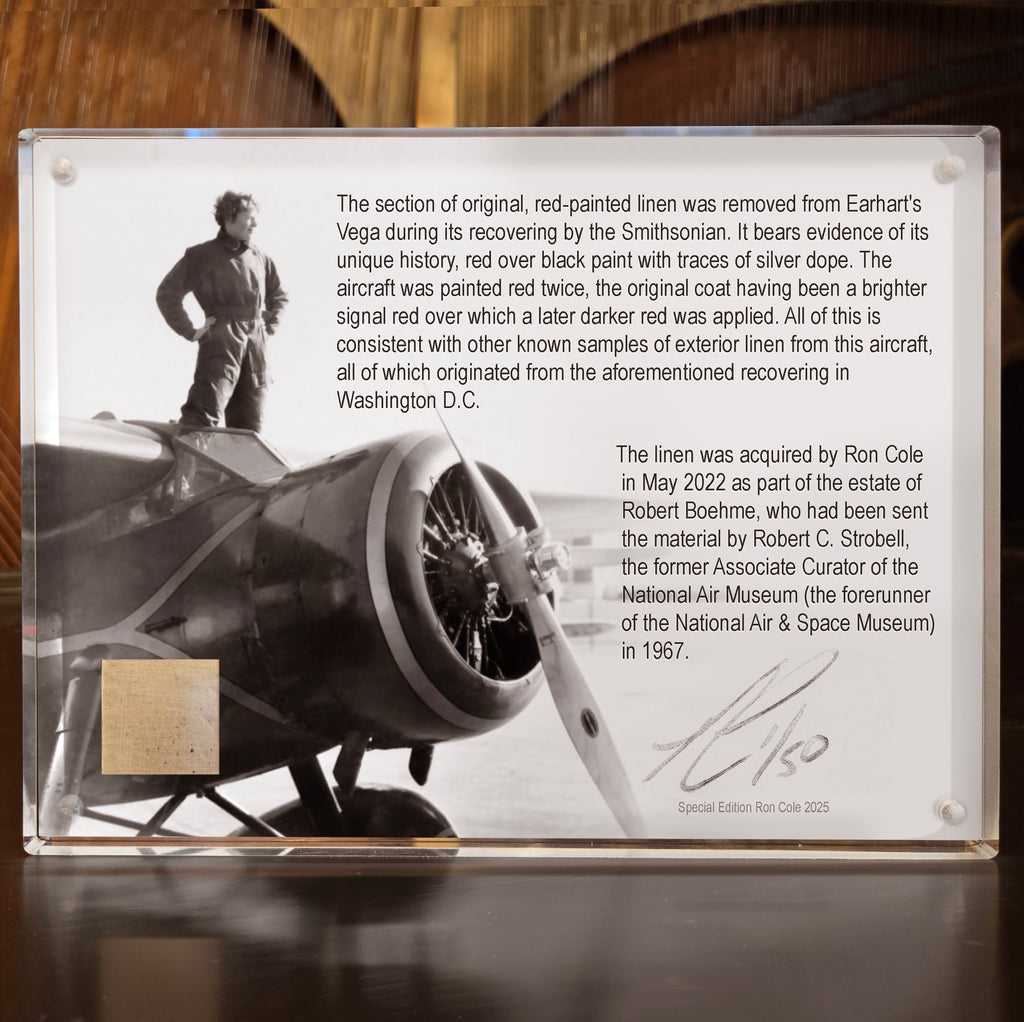 Amelia Earhart Lockheed Vega 6x8-inch Acrylic Record Flight-Flown Linen Relic Display