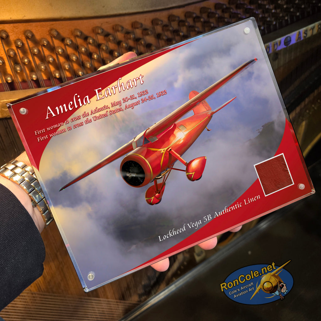 Amelia Earhart Lockheed Vega 6x8-inch Acrylic Record Flight-Flown Linen Relic Display