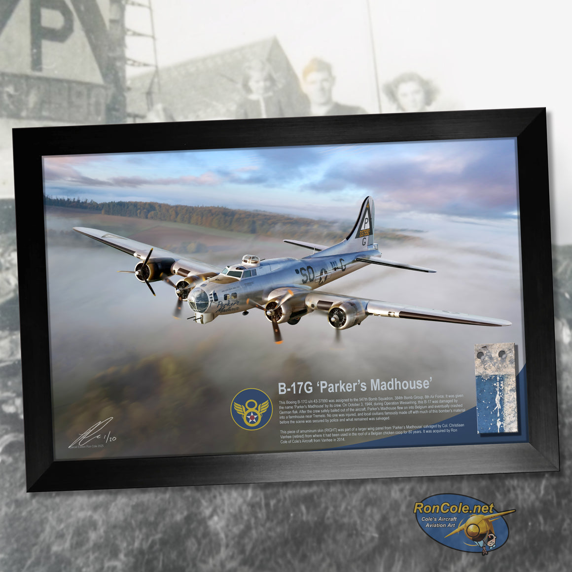 Boeing B-17G Flying Fortress 'Parker's Madhouse' Fuselage Insignia Relic Display