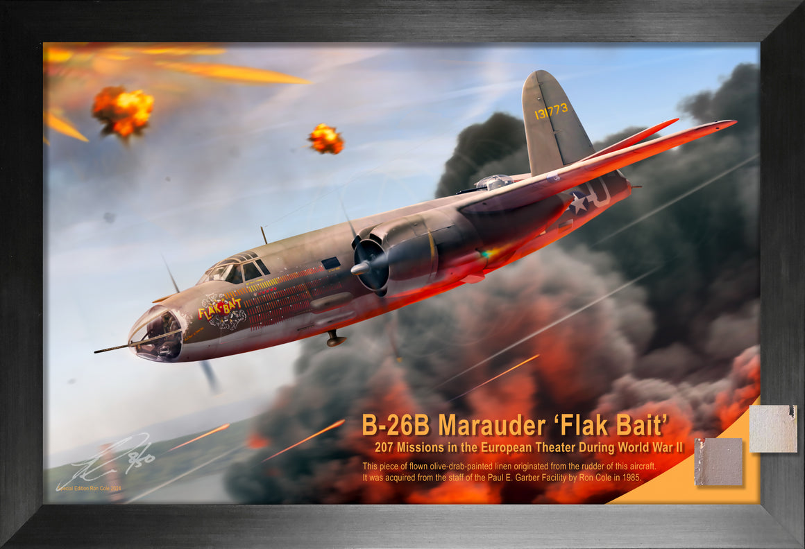 B-26 Marauder 'Flak Bait' Flown Linen Relic Display by Ron Cole