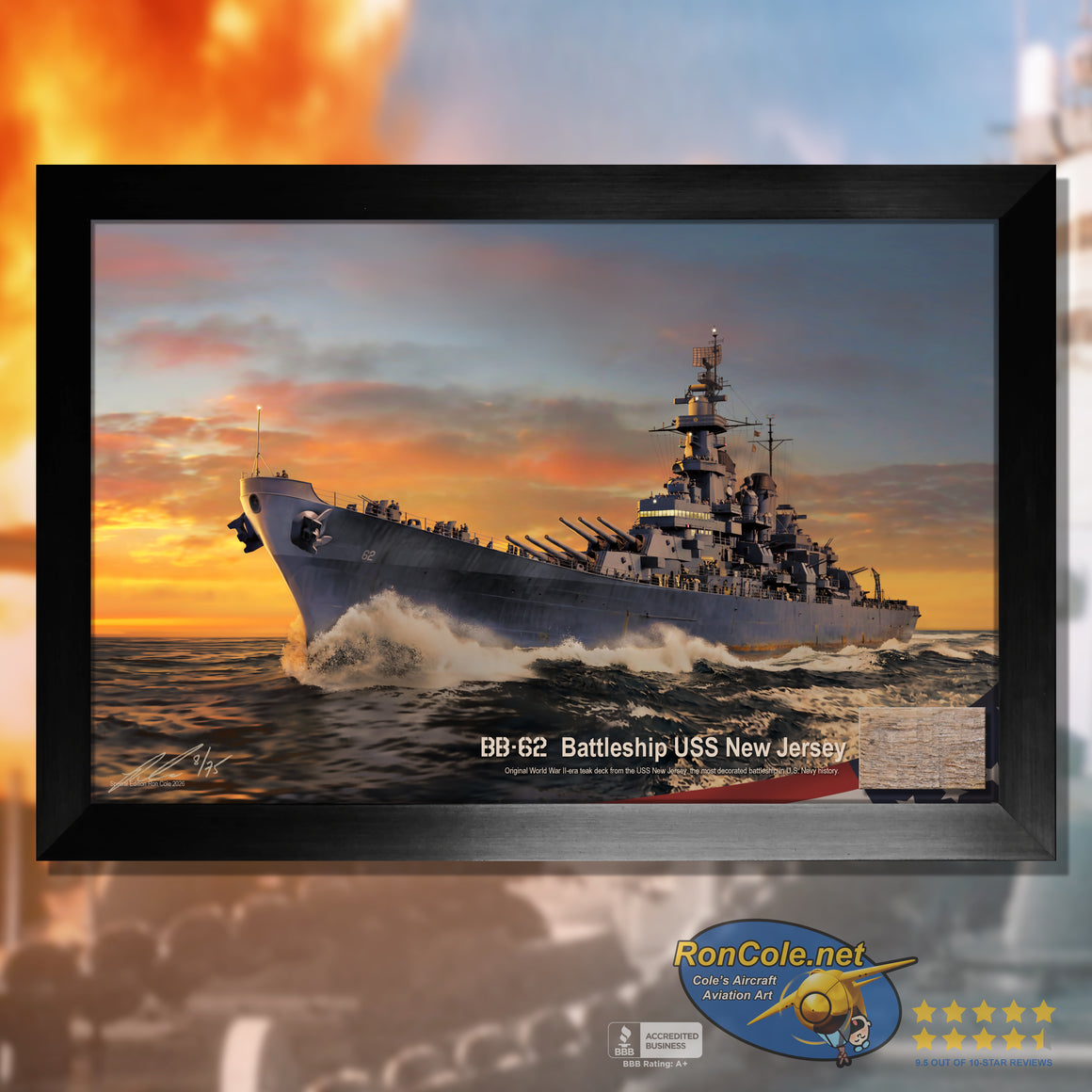 Battleship USS New Jersey BB-62 Teak Deck Relic Display by Ron Cole