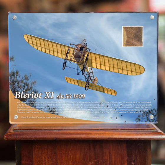 Bleriot XI Number 56 (1909) Original Flown Linen Acrylic 6x8 Relic Display