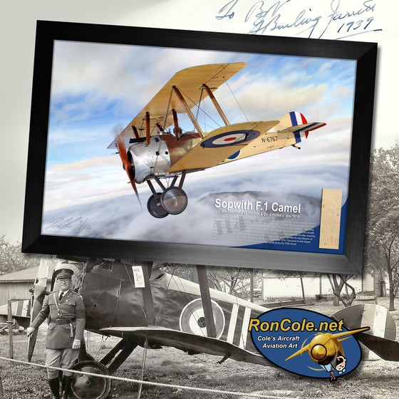 WWI Sopwith Camel G.B. Jarrett Flown Linen Relic Display