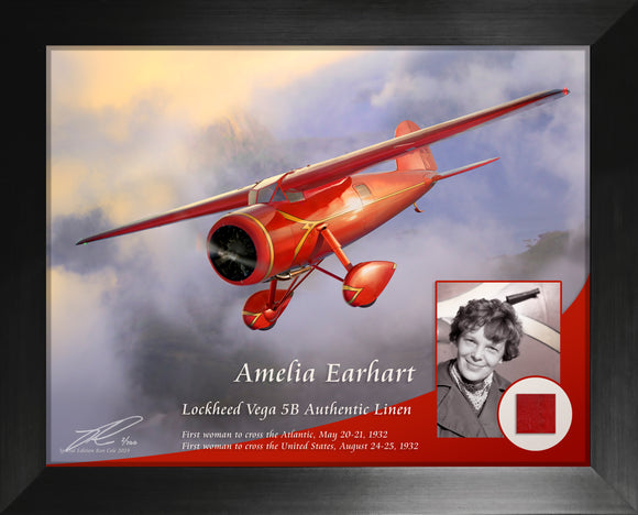 Amelia Earhart Lockheed Vega Original Red Fabric Relic Display by Ron Cole