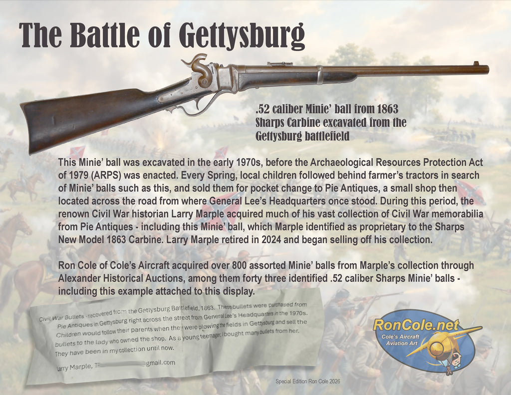 Battle of Gettysburg Excavated .52 Sharps Carbine Minie' Ball Relic Display