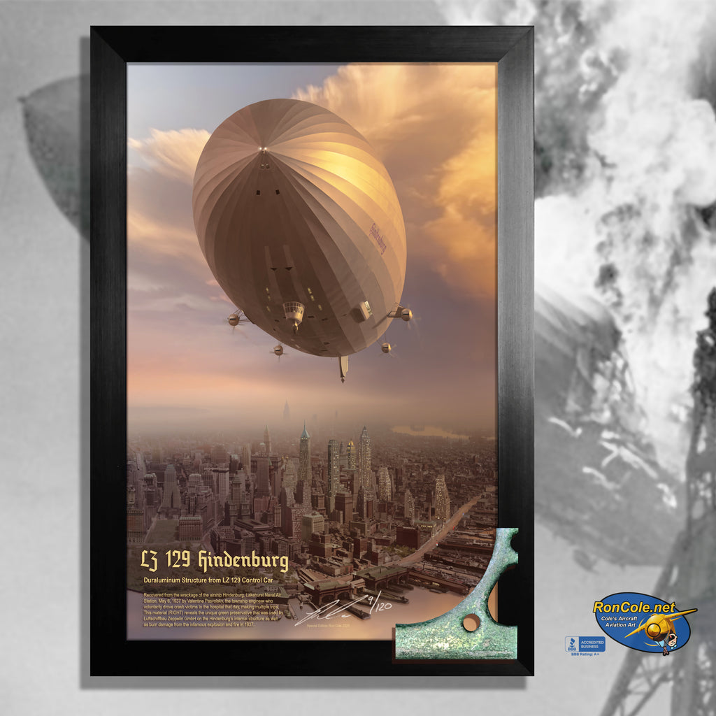 Hindenburg LZ129 Flown Duraluminum from Control Car Relic Display