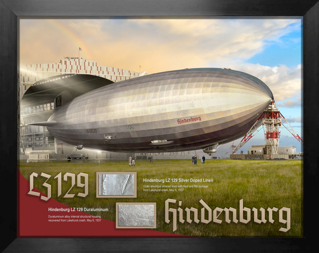 Special Hindenburg LZ129 Lakehurst Crash Duraluminum & Silver Linen Double-Sided Relic Display