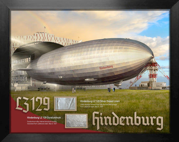 Special Hindenburg LZ129 Lakehurst Crash Duraluminum & Silver Linen Double-Sided Relic Display