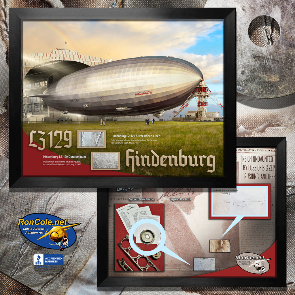 Special Hindenburg LZ129 Lakehurst Crash Duraluminum & Silver Linen Double-Sided Relic Display