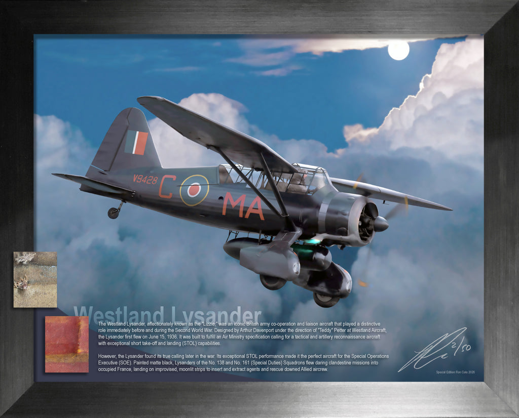 RAF RCAF Westland Lysander s/n 2402 Flown Linen Relic Display by Ron Cole