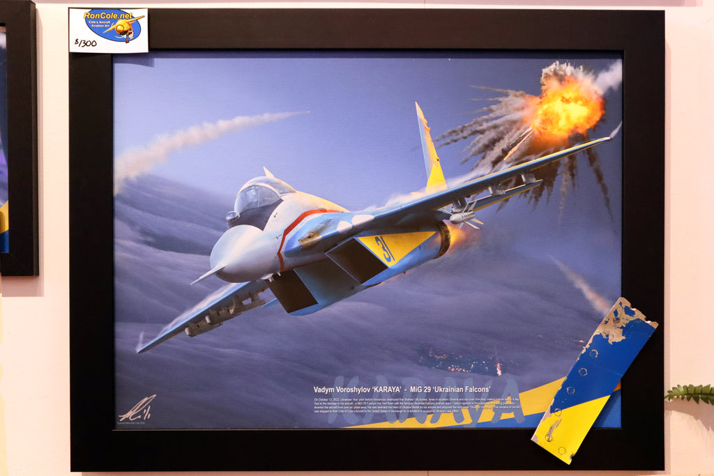 Special MiG-29 'Ukrainian Falcons' Ace Pilot Vadym Voroshylov 24x18-inch Combat Loss Relic Display