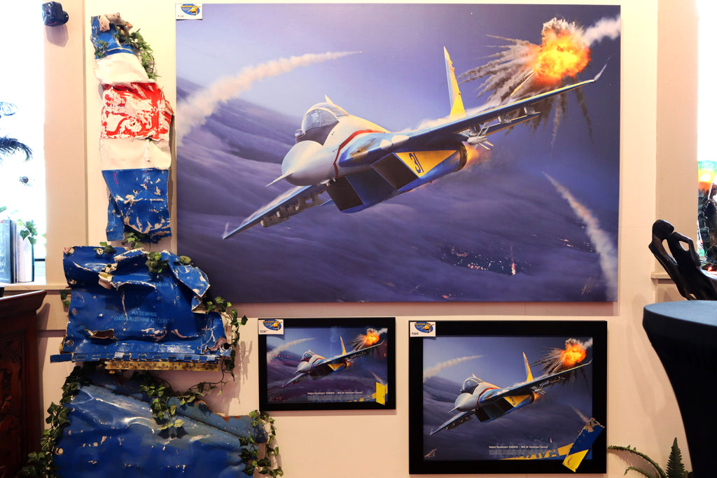 Special MiG-29 'Ukrainian Falcons' Ace Pilot Vadym Voroshylov 24x18-inch Combat Loss Relic Display