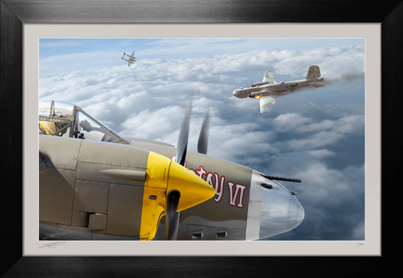 P-38 versus He 177 Over Normandy by Ron Cole