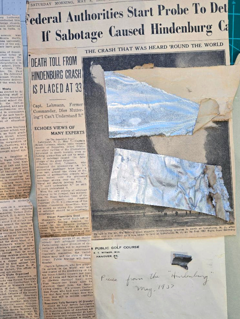 Special Hindenburg LZ129 Lakehurst Crash Duraluminum & Silver Linen Double-Sided Relic Display