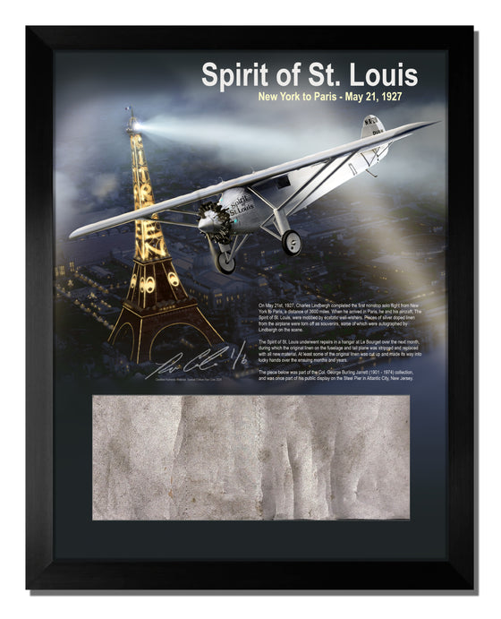 Special Charles Lindbergh Spirit of St. Louis Trans-Atlantic Aircraft Linen Relic Display
