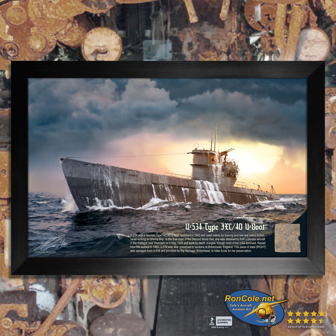 German U Boat U-534 Internal Krupp Steel Relic Display by Ron Cole