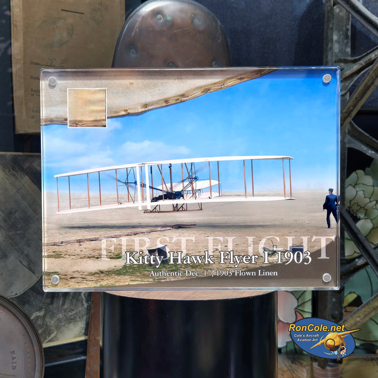 First Flight Kitty Hawk-Flown Linen from the 1903 Wright Flyer I 6x8-inch Acrylic Display