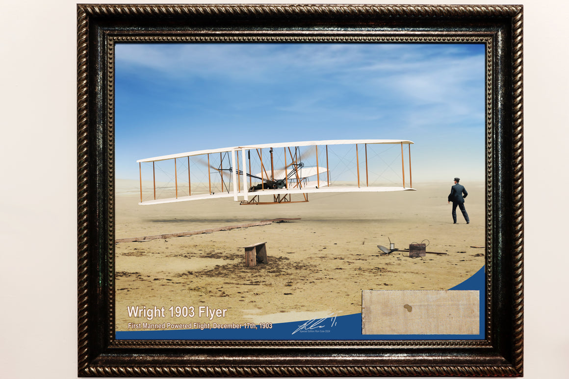 Special Wright 1903 Flyer Original Flown 'First Flight' Linen 20x16-inch Relic Display