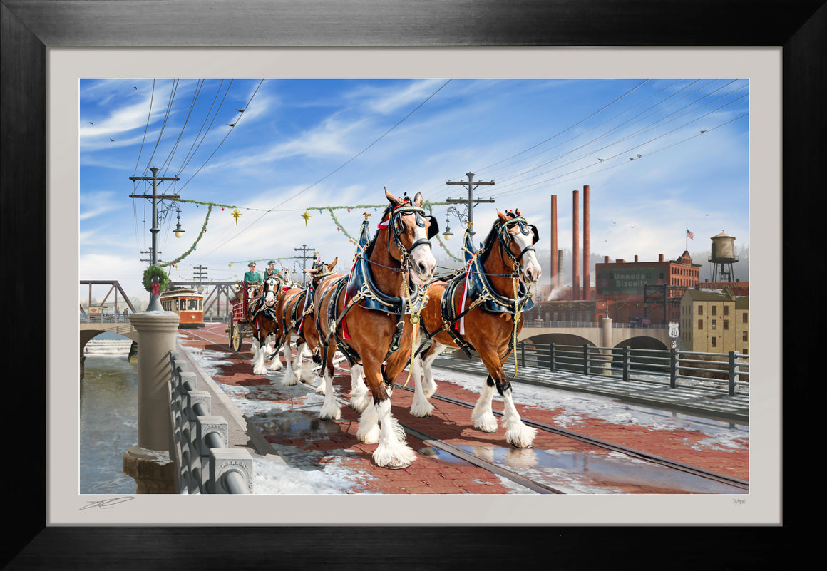 Y Bridge Zanesville Ohio Budweiser Clydesdales c. 1933 by Ron Cole