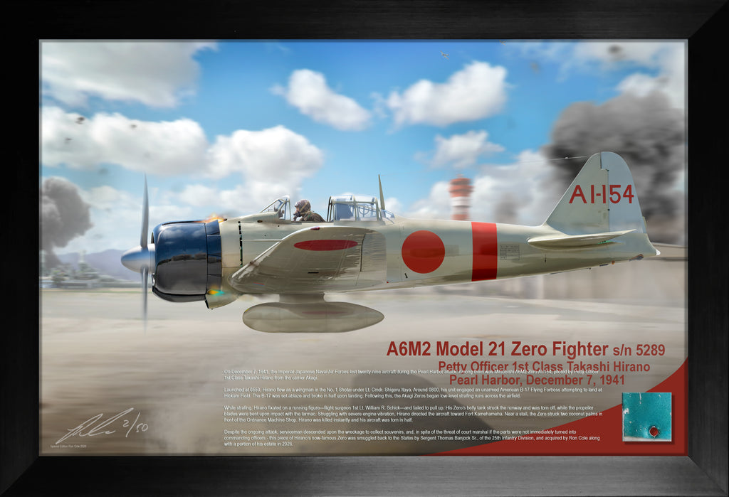 Pearl Harbor Japanese A6M2 Mod. 21 Zero s/n 5289 Takashi Hirano Relic Display