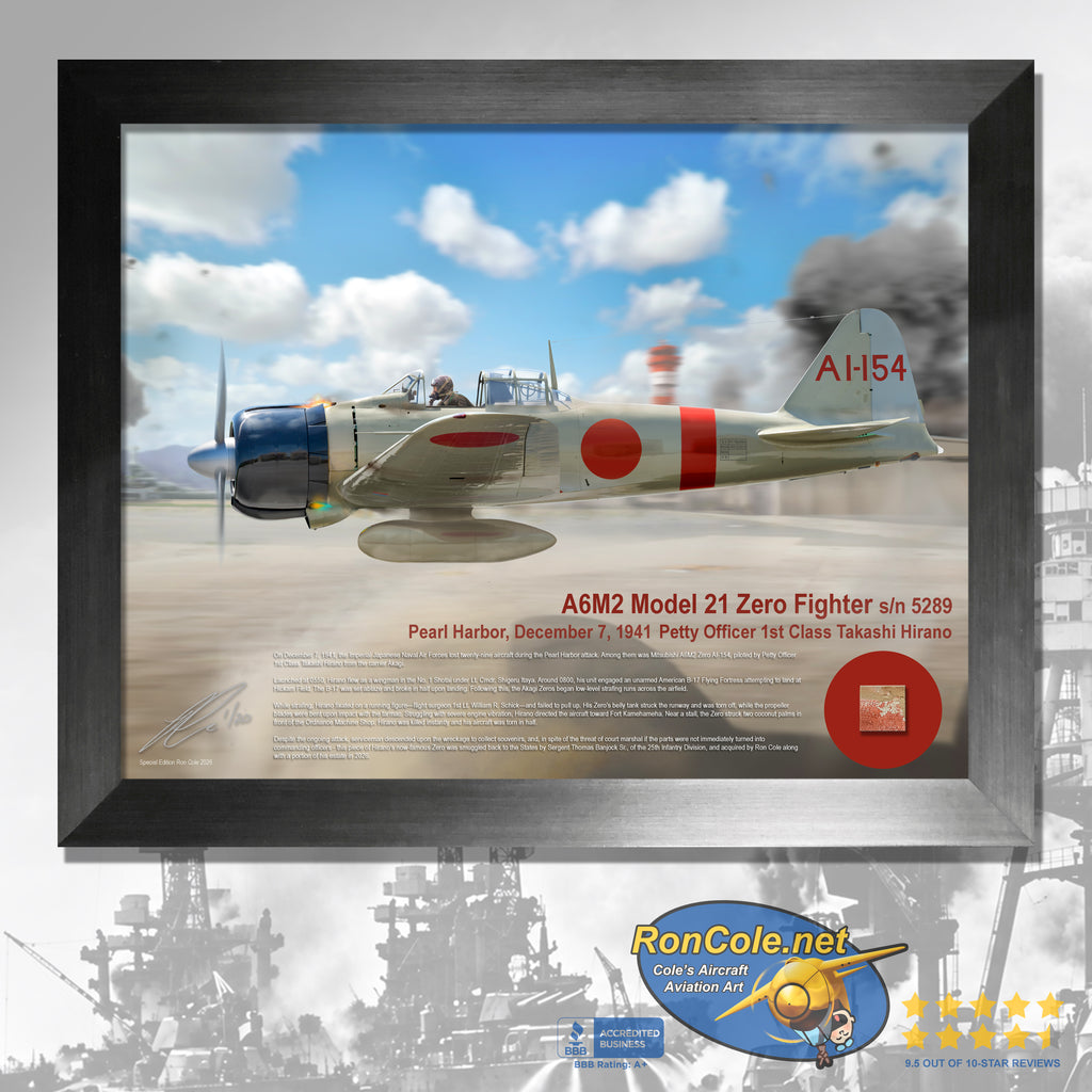 Pearl Harbor Japanese A6M2 Mod. 21 Zero s/n 5289 Takashi Hirano 8.5x11 Relic Display