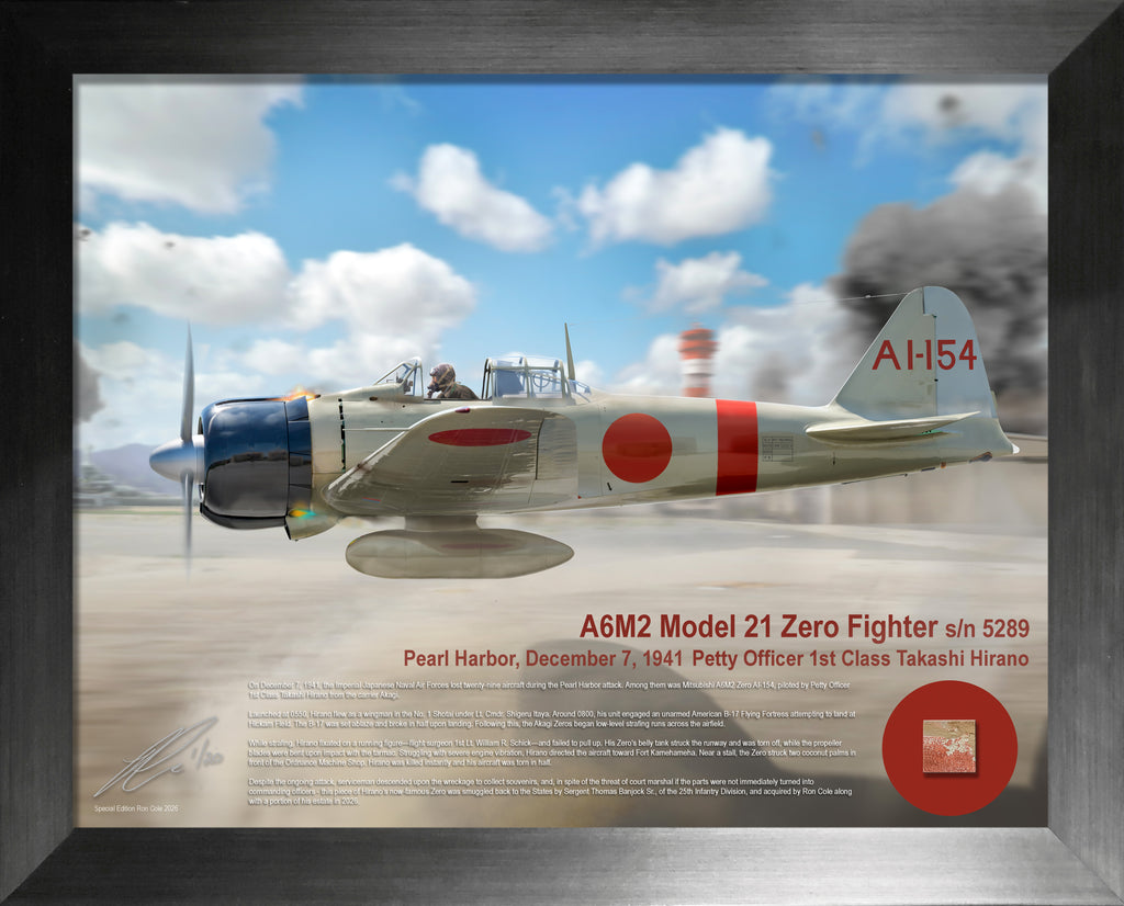 Pearl Harbor Japanese A6M2 Mod. 21 Zero s/n 5289 Takashi Hirano 8.5x11 Relic Display