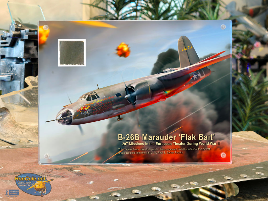 B-26 'Flak Bait' Combat-Flown Linen 6x8 Acrylic Relic Display