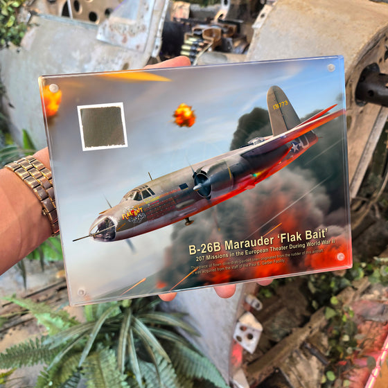 B-26 'Flak Bait' Combat-Flown Linen 6x8 Acrylic Relic Display