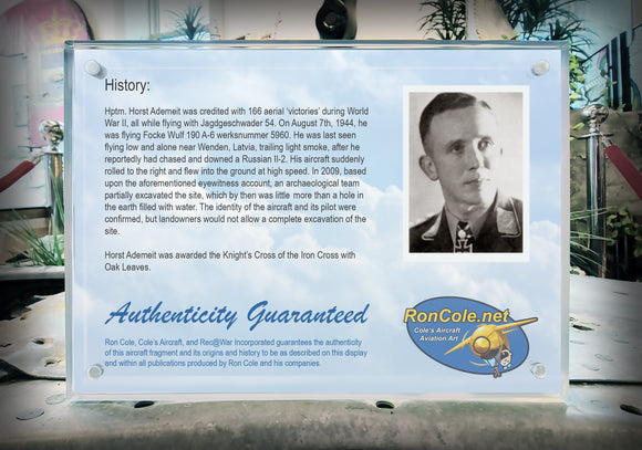 Luftwaffe Ace H. Ademeit's Fw 190 A-6 6x8-inch Acrylic Desk Display