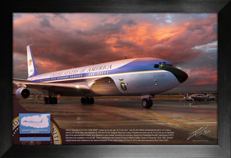 John F. Kennedy Air Force One VC-137 Matchbook Relic Display by Ron Cole
