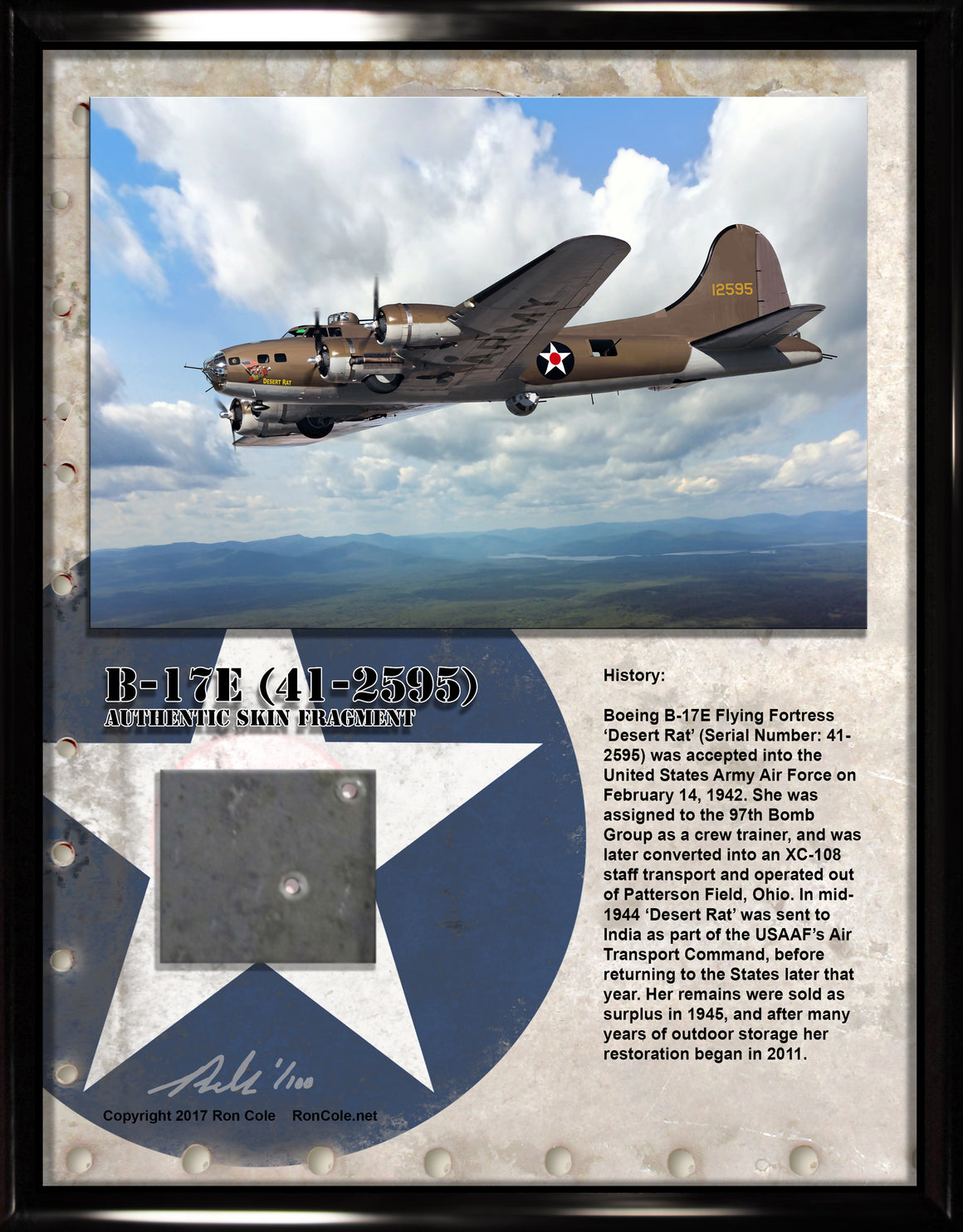 Boeing B-17E Flying Fortress (41-2595) 'Desert Rat' Relic Display