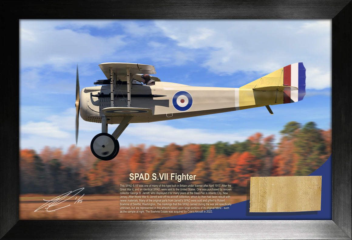 RAF SPAD S.VII WWI Original Yellow/Dope Linen Relic Display