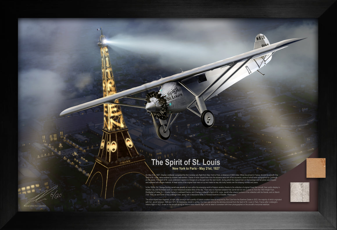 Charles Lindbergh Spirit of St. Louis Trans-Atlantic Aircraft Linen Relic Display