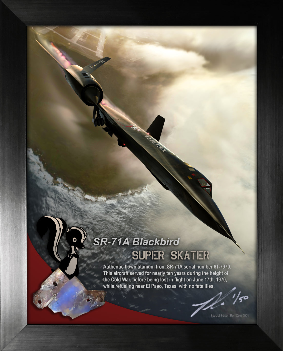 Lockheed SR-71 Blackbird 'Super Skater' Flown Titanium Relic Display 9 x 12
