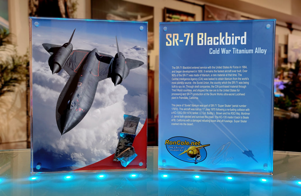 SR-71 Blackbird Flown Titanium Relic 6x8-inch Acrylic Desk Display