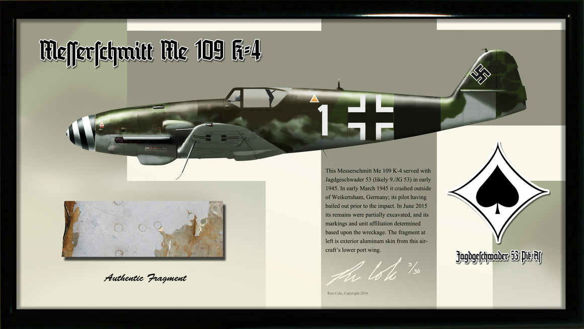 Luftwaffe Messerschmitt Me 109 K-4 JG 54 Combat Loss Relic Display - Cole's Aircraft